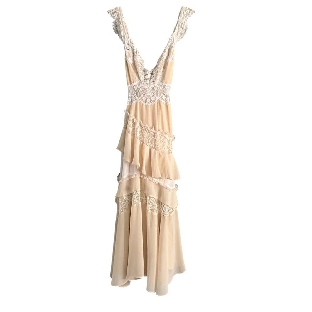 By Anthropologie Sleeveless Keyhole Tiered Lace Midi Dress - Picture 2 of 6